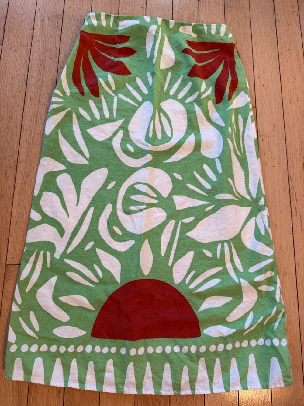 Unbranded  linen/nylon pencil midi green white orange  Midi Skirt/ orange small